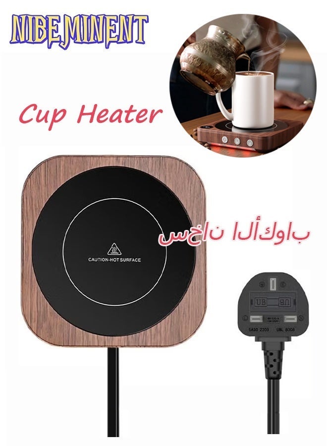 NIBEMINENT Coffee Cup Heater, Cup Warmers, Mug Warmer, Thermostatic Mug Warmer for Desk, 3 Heat Settings, Efficient Heats up Quickly, Coffee Cup Warmer for Home and Office, Wood Grain - Image 1